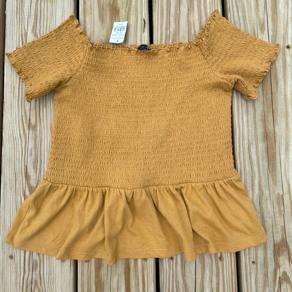American Eagle Outfitters Tops - American eagle smocked off the shoulder ruffle top‎ Size Medium New With Tags